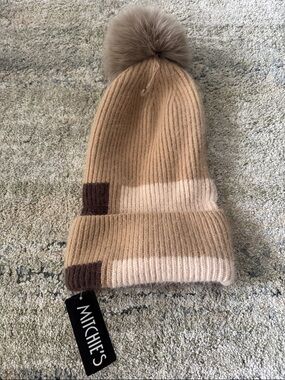 Mitchie’s Beige Pom-Pom Knit Beanie